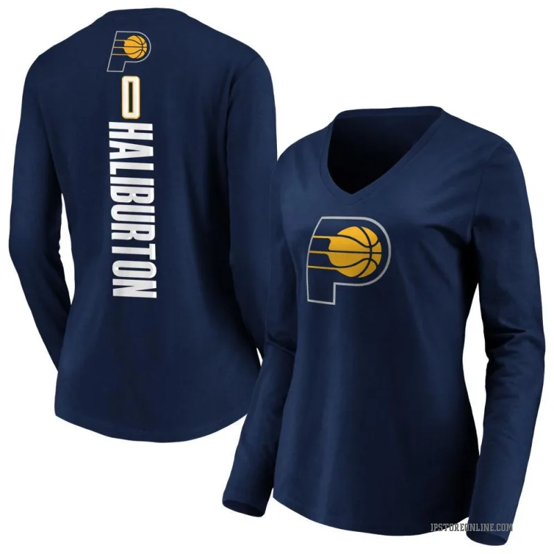 Tyrese Haliburton Women's Navy Indiana Pacers Backer Long Sleeve T-Shirt