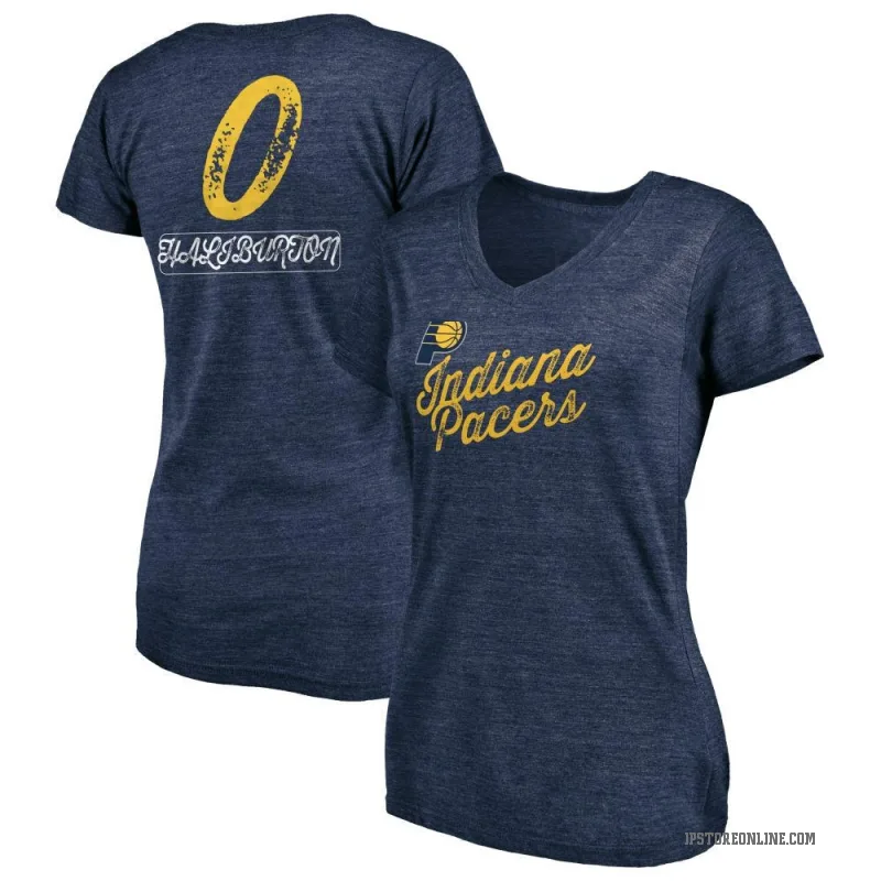 Tyrese Haliburton Women's Navy Indiana Pacers Sideline V-Neck T-Shirt